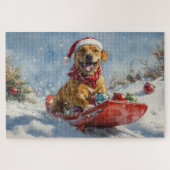 Rhodesian Ridgeback Dog in Sledge Christmas ジグソーパズル (横)