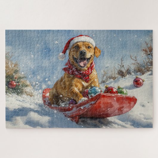Rhodesian Ridgeback Dog in Sledge Christmas ジグソーパズル (横)