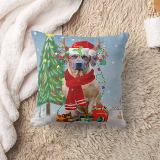 Rhodesian Ridgeback Dog in Snow Christmas Gift  クッション (ブランケット)