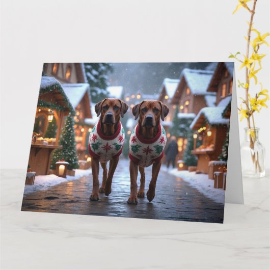 Rhodesian Ridgeback Dogs Christmas Snow Holiday カード (黄色い花)