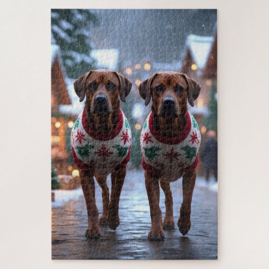 Rhodesian Ridgeback Dogs Christmas Snow Holiday ジグソーパズル (縦)
