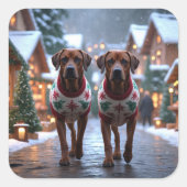 Rhodesian Ridgeback Dogs Christmas Snow Holiday スクエアシール (正面)