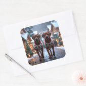 Rhodesian Ridgeback Dogs Christmas Snow Holiday スクエアシール (封筒)