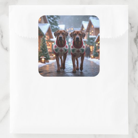 Rhodesian Ridgeback Dogs Christmas Snow Holiday スクエアシール (バッグ)