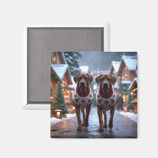 Rhodesian Ridgeback Dogs Christmas Snow Holiday マグネット (正面/裏面)