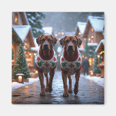 Rhodesian Ridgeback Dogs Christmas Snow Holiday マグネット (正面)
