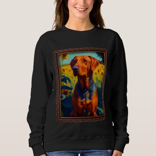 Rhodesian Ridgeback Painting Sunflower Flower Mom  スウェットシャツ (正面)