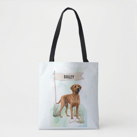 Rhodesian Ridgeback Watercolor Personalized Dog トートバッグ (正面)