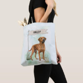 Rhodesian Ridgeback Watercolor Personalized Dog トートバッグ (クローズアップ)