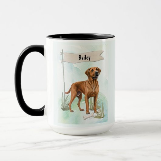 Rhodesian Ridgeback Watercolor Personalized Dog マグカップ (左)
