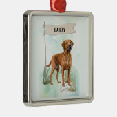 Rhodesian Ridgeback Watercolor Personalized Dog メタルオーナメント (右)