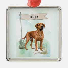 Rhodesian Ridgeback Watercolor Personalized Dog メタルオーナメント
