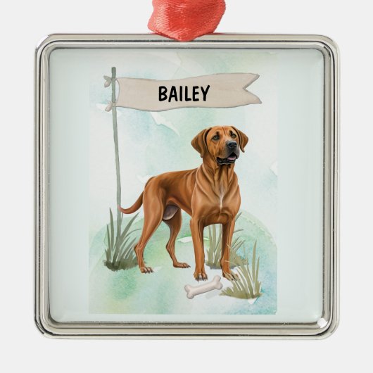 Rhodesian Ridgeback Watercolor Personalized Dog メタルオーナメント (正面)