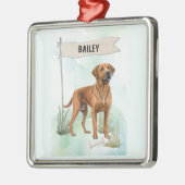 Rhodesian Ridgeback Watercolor Personalized Dog メタルオーナメント (左)