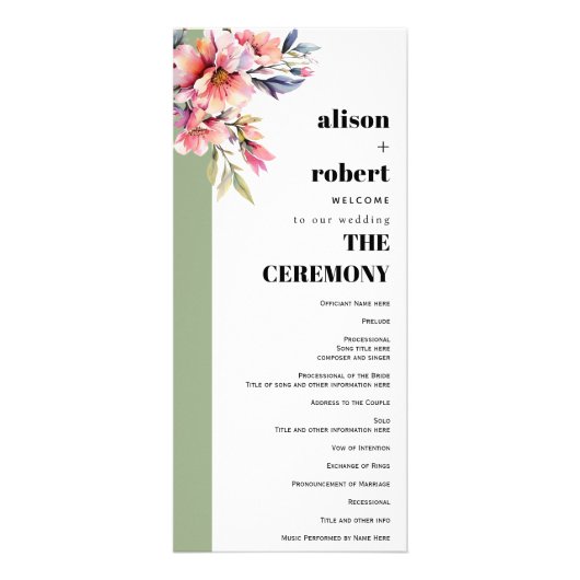 Rhododedron branch and flowers wedding program ラックカード (正面)