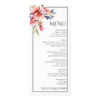 Rhododendron and peach flowers wedding menu card ラックカード