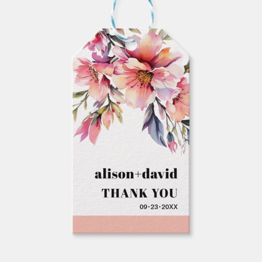 Rhododendron and peach-pink flowers wedding ギフトタグ (正面)