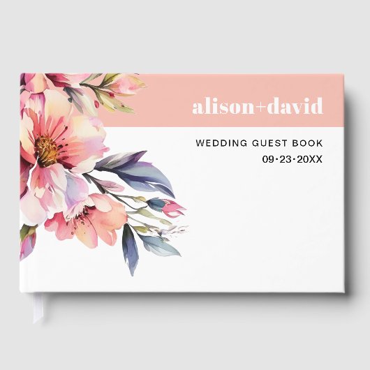 Rhododendron branch and flowers peach-pink wedding ゲストブック (正面)