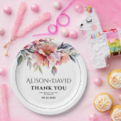 Rhododendron branch and peach-pink flowers wedding ペーパープレート (パーティー)