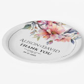 Rhododendron branch and peach-pink flowers wedding ペーパープレート (アングル)