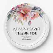 Rhododendron branch and peach-pink flowers wedding ペーパープレート (正面)