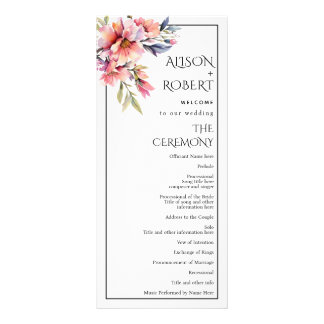 Rhododendron branch, peach flowers wedding program ラックカード