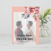 Rhododendron branch peach pink photo wedding サンキューカード (スタンド正面)