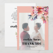 Rhododendron branch peach pink photo wedding サンキューカード (正面/裏面)