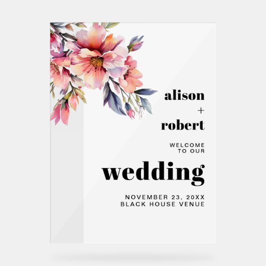 Rhododendron branch with flowers wedding WELCOME アクリルサイン (正面)