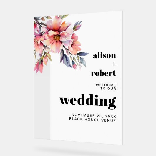 Rhododendron branch with flowers wedding WELCOME アクリルサイン (傾斜)