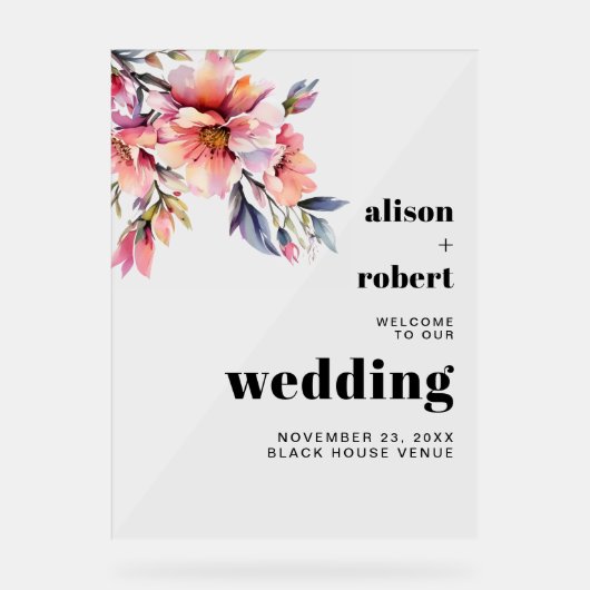 Rhododendron branch with flowers wedding WELCOME A アクリルサイン (正面)