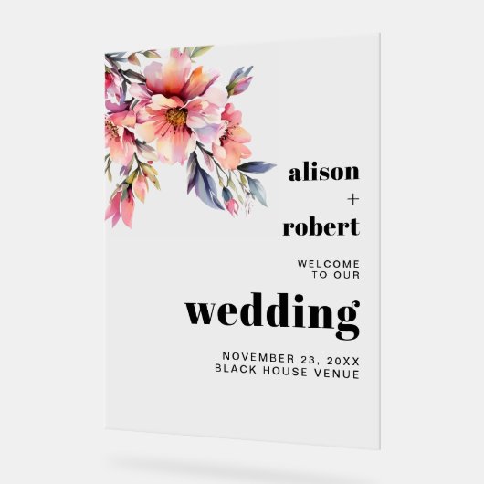 Rhododendron branch with flowers wedding WELCOME A アクリルサイン (傾斜)