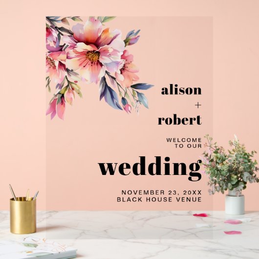 Rhododendron branch with flowers wedding WELCOME A アクリルサイン (ウェディング)