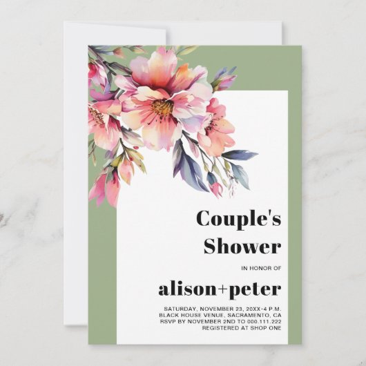 Rhododendron branches with flowers couple's shower 招待状 (正面)