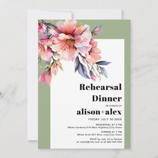 Rhododendron flowers wedding rehearsal dinner 招待状 (正面)