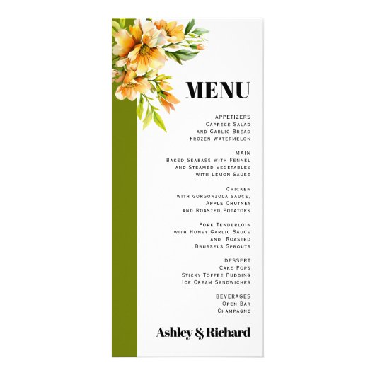 Rhododendron orange yellow fall wedding menu card ラックカード (正面)