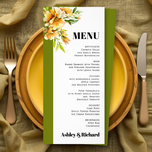 Rhododendron orange yellow fall wedding menu card ラックカード