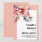 Rhododendron, peach-pink flowers couple's shower 招待状 (正面/裏面)