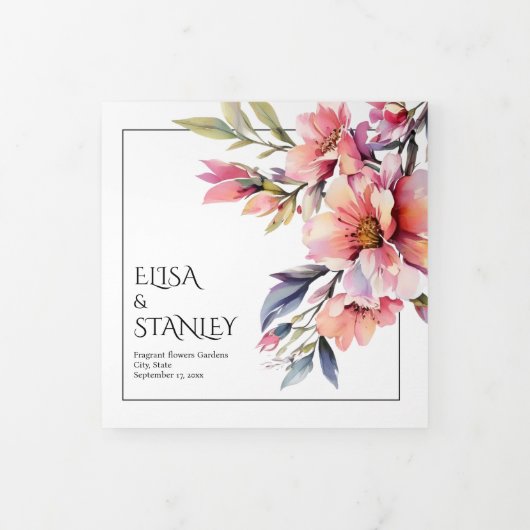 Rhododendron peach-pink flowers floral wedding 三つ折りプログラム (カバー)