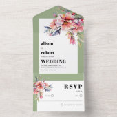 Rhododendron peach pink flowers sage green wedding オールインワン招待状 (内側)