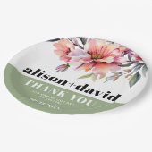 Rhododendron peach-pink flowers typography wedding ペーパープレート (アングル)