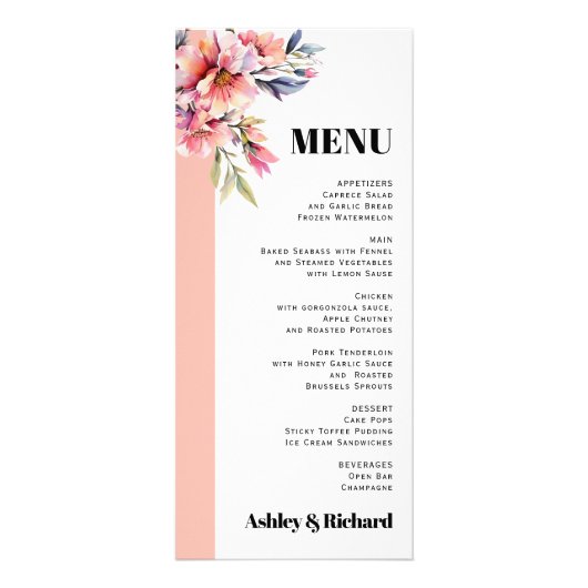 Rhododendron peach pink flowers wedding menu card ラックカード (正面)