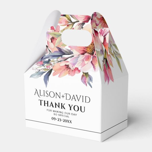 Rhododenron flowers black typography wedding フェイバーボックス (正面サイド)