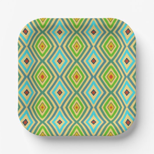 Rhombus Diamond Green Blue Geometrical  ペーパープレート (正面)