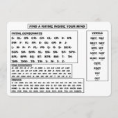 Rhyme Guide On A Card For Poets And Songwriters (正面)