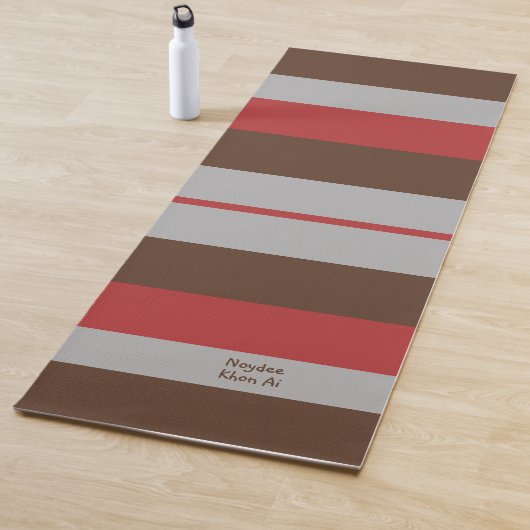 Rhythm Stripes Horizontal Lines Gray Red Brown ヨガマット (インサイチュ)