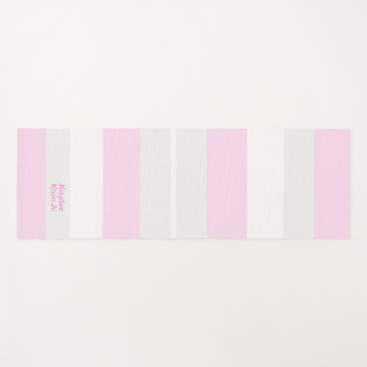 Rhythm Stripes Horizontal Lines Grey Pink White ヨガマット (正面(横))