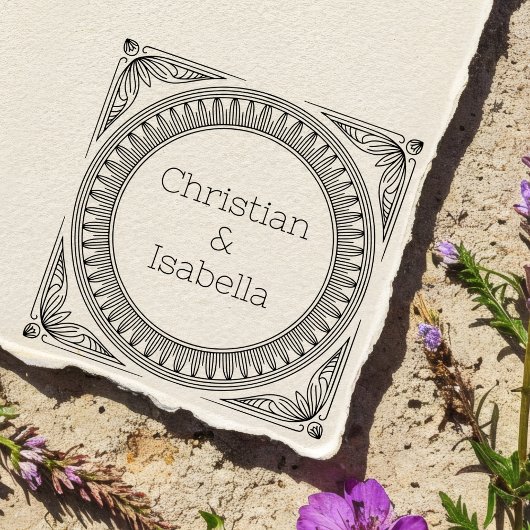 Ribbed Frame Couple Wooden Art Stamp ラバースタンプ