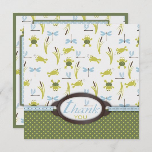 Ribbitのカエルおよびトンボは感謝していしています サンキューカード (正面/裏面)