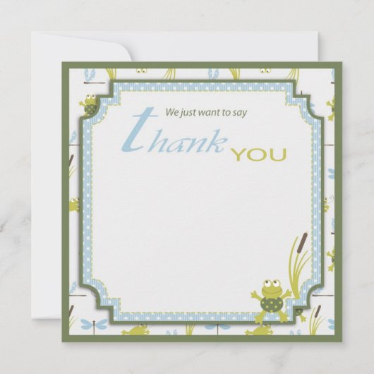 Ribbitのカエルおよびトンボは感謝していしています サンキューカード (裏面)